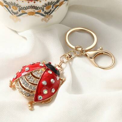 1pc European And American Creative Insect Series Keychain, Rhinestone Beetle Keyring, Shiny Boho Zinc Alloy Accessory, Suitable For Car, Bag, Summer