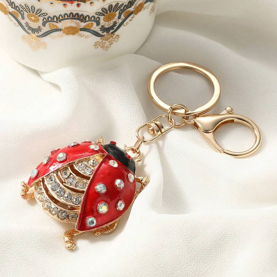 1 pieza Llavero de la serie de insectos creativos europeos y americanos, llavero de escarabajo con strass, accesorio de aleación de zinc brillante bohemio, adecuado para coche, bolso, verano - insecto - Ver 1