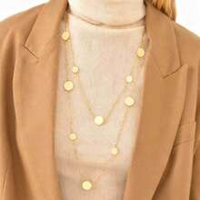 1件装 时尚多款式不锈钢长款串珠水滴心形仿珍珠不对称毛衣链项链 - 金色 - 查看 3