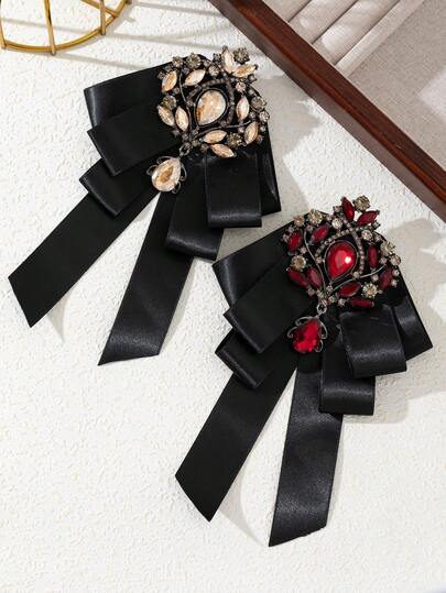 1pc Elegant Large Bow Design Rhinestone Embellished Handmade Satin Fabric Brooch Pin, Luxury Jewelry Accessory, Suitable For Daily Wear, Gift For Occasions
