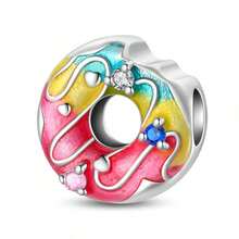 1件镀银下午茶夏日冰淇淋樱花甜点草莓蛋糕吊坠猫咪美食3件彩虹糖果甜甜圈吊坠甜点珠马卡龙粉色和蓝色串珠适合原创蛇形手链项链串珠DIY珠宝制作奢华女友礼物 - 彩色 - 查看 15