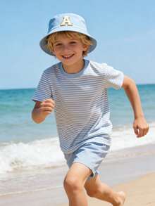 1 Pc Children A-Z Letter Bucket Cap Fisherman Hats Baby Sun Hat For Boys Girls Bucket Hat Sun Protection - Sky Blue - View 3