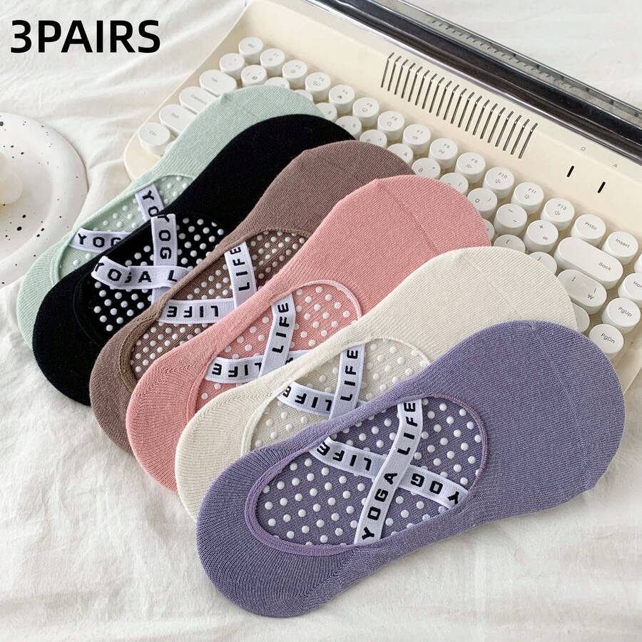 3双装女士普拉提防滑瑜伽袜 - 彩色 - 查看 1