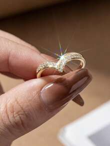 1pc S925 Sterling Silver V-Shaped Engagement/Wedding Ring, Women's Promise/Eternity Ring, Exquisite Jewelry Gift - V-shaped Diamond Ring - View 3