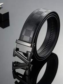 1pc Minimalist Versatile Men's Belt, Letter V Automatic Buckle Leather Belt, Casual Jeans Belt, Business Casual Belt, Suitable Gift For Boyfriend - Multicolor - View 10