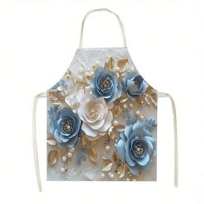 1pc Apron With Exquisite Flower Patterns, Apron, Suitable For Scenarios Such As Kitchens, Living - Rooms, Dining - Rooms, Hotels, Outdoor Barbecues, Made Of 100% Polyester, Lightweight And Machine - Washable, Large - Sized