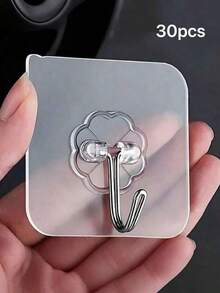 100pcs Heavy Duty Self-Adhesive Hooks, Waterproof And Oil-Proof Transparent Seamless Hooks, Suitable For Bathroom And Kitchen, Practical Hooks, Multi-Functional Hooks - Transparent - View 11