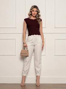 ONLYONE - Modal Cropped Blouse With Japanese Sleeves And Wave Detail At The Hem - Women's Blouses, Knit Blouses - Burgundy - View 2