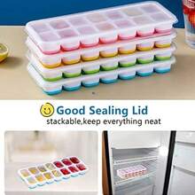 2pcs RUNMKUO Silicone Ice Cube Trays With Lids, LFGB Certified, Stackable Ice Molds Suitable For Baby Food, Whiskey, Beverages - Multicolor - View 2