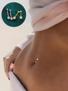 1件S925纯银肚脐环，6/8毫米简约奢华珍珠球螺旋肚脐环，身体饰品，情人节、母亲节礼物 - 單隻 - 查看 1