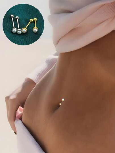 1件S925纯银肚脐环，6/8毫米简约奢华珍珠球螺旋肚脐环，身体饰品，情人节、母亲节礼物