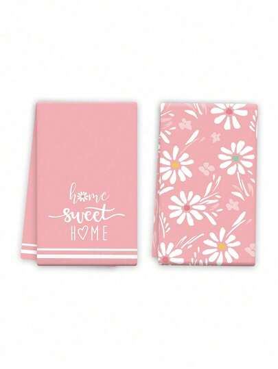 2pcs Super Soft Microfiber Kitchen Towels, Floral & Letter Or Cute Snowman Print, Absorbent & Durable, 45*70cm Large Rectangular Polyester Towels, Ideal Gift For Kitchen, Bathroom, Living Room, Dining Room, Bedroom