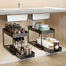 双层拉出式水槽下储物架，多功能浴室柜 - 彩色 - 查看 6