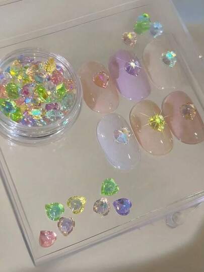 1 Box Nail Art Accessories - Ice Sugar Cubes, Heart Shaped Rhinestones, Crystal Ice Cubes, Nail Jewelry Decorations