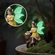 1件树脂花仙子骑自行车雕像，可爱户外花仙子装饰，适合春季，花园庭院草坪摆件，适合仙女花园装饰，园艺礼品 - 騎車鮮花女孩 - 查看 3