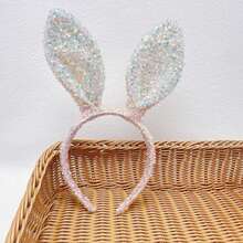 1 chiếc băng đô tai thỏ đính sequin dễ thương mới, phụ kiện tóc cho nữ, kẹp tóc tai thỏ. - Xem 2