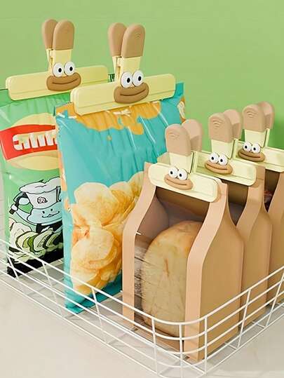 2个大眼香肠造型食品密封夹，强力食品储存夹，可重复使用零食袋夹，便携式多用途食品密封夹，带手柄塑料袋夹，卡通3D软橡胶装饰，适用于面包袋、零食袋、食品袋