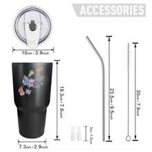 30oz Stainless Steel Tumbler Black White Options,  Butterflies Sparkle Angels In My Heart Graphic Cups, Insulated Travel Coffee Mug With Lid And Straw , Double Wall Vacuum Reusable Travel Cups, Funny Birthday Party Gift For Women & Men - 黑色 - 查看 3