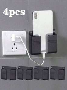 1/2/4pcs Self-Adhesive Wall-Mounted Phone Charging Holder, Multi-Function Remote Control Organizer, No-Drill Phone Charging Plug Wall Mount Bracket, Space-Saving Design, Suitable For Bedroom, Bathroom, Home Office, Practical Home Storage Supplies, Ideal For Daily Use - Multicolor - View 16