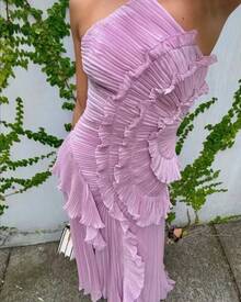 2026 New High-End Chiffon Dress Women With Ruffle Pleat Design, Slimming Mid-Length Dress Formal Womenswear - 紫色 - 查看 6