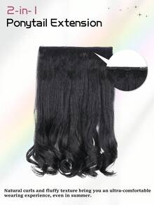 2件套半扎马尾辫套装，二合一蓬松直发夹式马尾辫假发，黑色16英寸长加厚Yaki马尾辫，带夹式发片，女士适用 - 黑色 - 查看 7