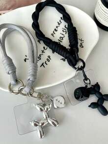 2件套可爱骰子气球狗狗手机挂绳腕带 - 创意DIY手机挂绳，适用于通用手机壳，防丢防摔设计，手机挂饰配件，男女通用礼物 - 彩色 - 查看 1