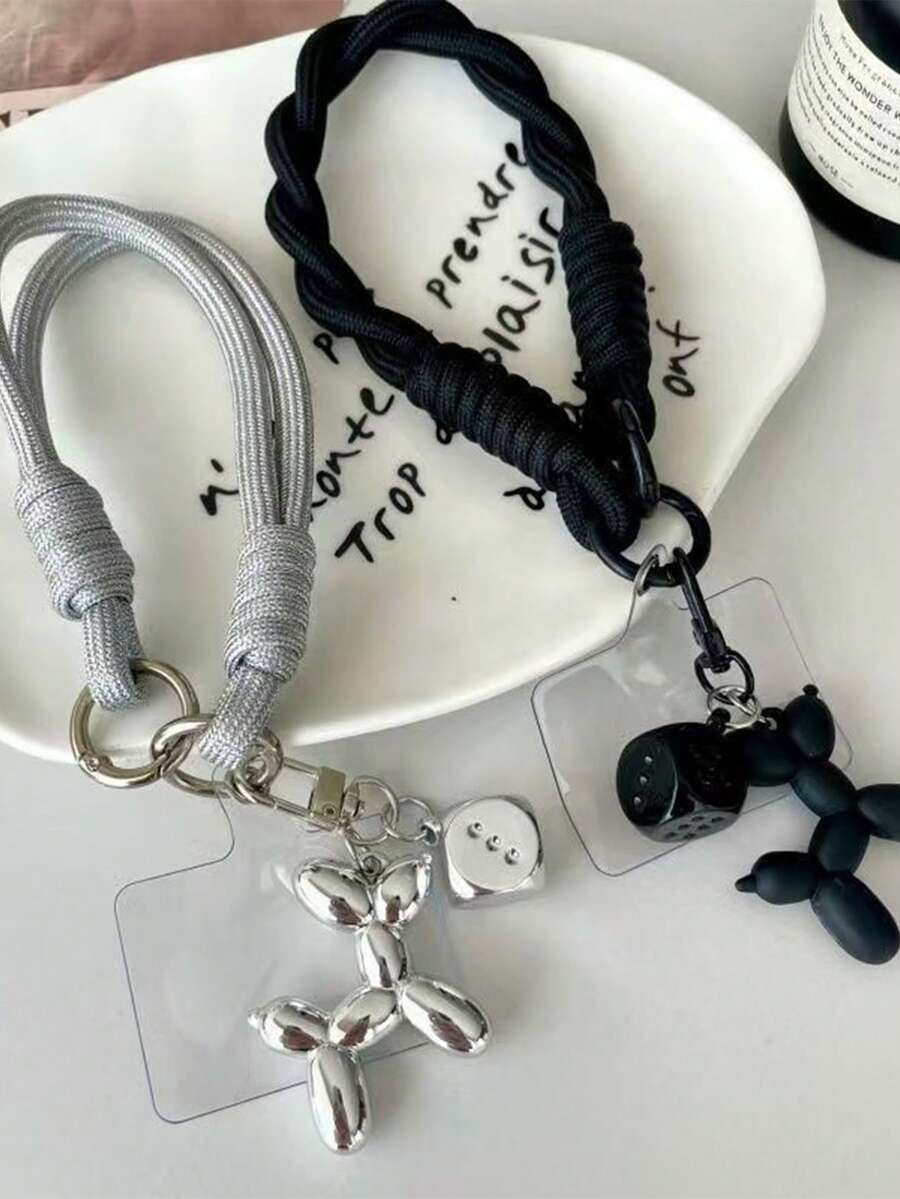 2件套可爱骰子气球狗狗手机挂绳腕带 - 创意DIY手机挂绳，适用于通用手机壳，防丢防摔设计，手机挂饰配件，男女通用礼物 - 彩色 - 查看 1