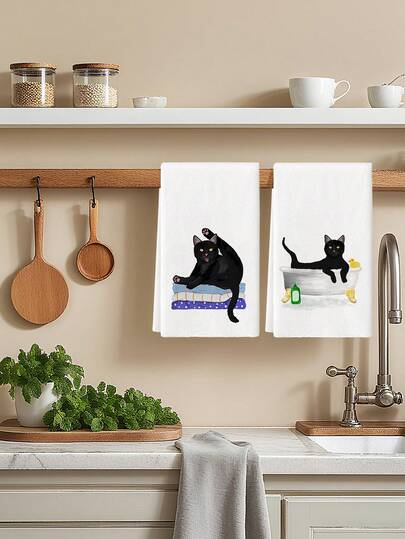 2 buc prosoape de bucătărie cu dungi albe și negre, cu pisici ciudate, tip fermă, prosoape de baie, pene de toaletă, lavete de bucătărie cu decor de fermă, consumabile pentru petreceri de sărbători, prosoape de mână potrivite pentru bucătărie, sufragerie și masă