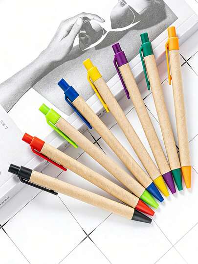 多色伸缩圆珠笔，皮革纸笔杆，书写流畅，办公学习用品