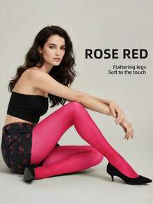 Women's Fashion Opaque Burgundy Tights, Soft & Thick Pantyhose Suitable For Business, Party, And Casual Wear - Hot Pink - View 8