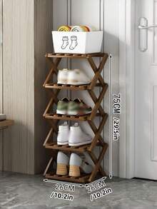 1 chiếc kệ giày gấp gọn đơn giản bằng tre, không cần lắp đặt, dùng để cất giày dép ở lối vào. - màu nâu - Xem 15