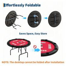 Mesa plegable de póquer para 8 jugadores, mesa redonda de 48 pulgadas, con fieltro de calidad casino y portavasos, para Texas Holdem, noches de juegos en casa, sala de juegos - Borde negro + rojo - Ver 6