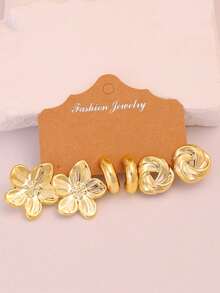 6/18pcs Men's Pure Gold Earring Set, Including Flower, Round Twist, Heart, Teardrop, Braided, Diverse C-Shape Designs, Low-Allergy Pure Gold Earrings, Fashionable And Elegant For Daily, Party, And Gift Giving - Gold - View 4