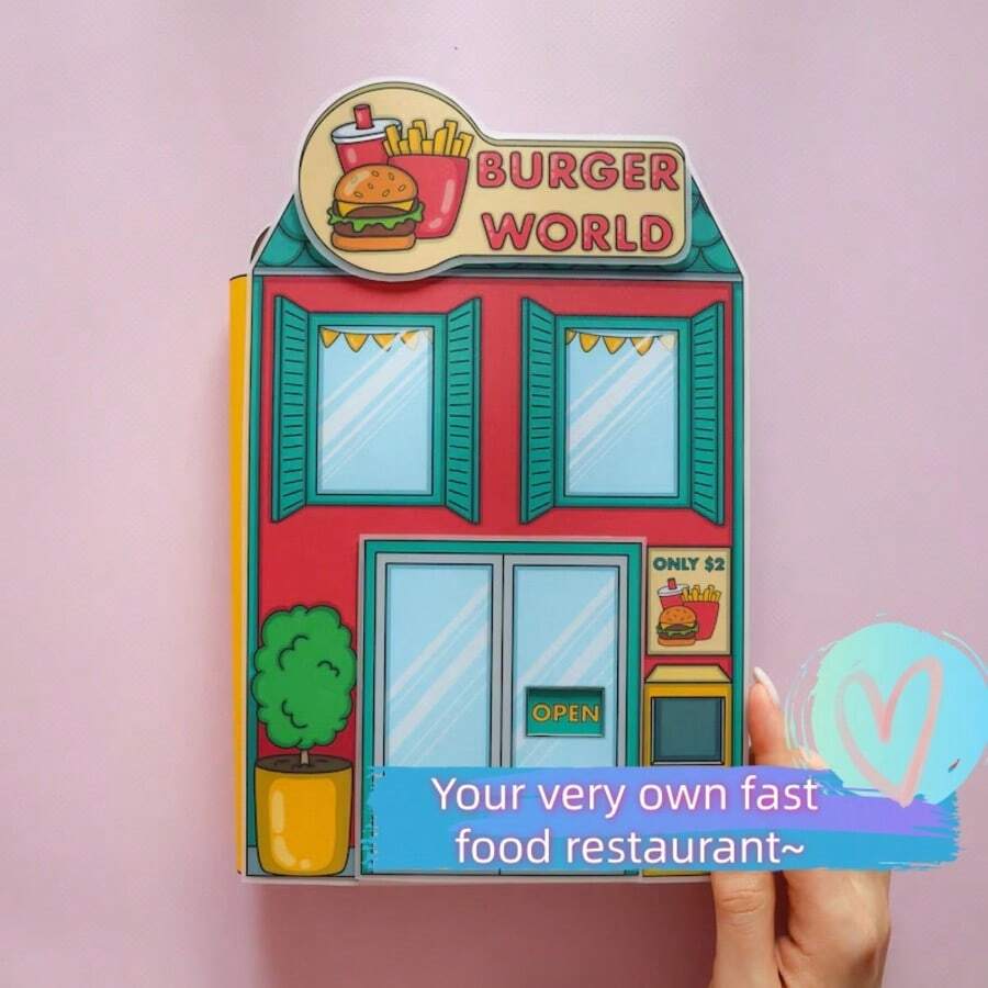 DIY Quiet Book Kit, Children's Pressure Relief & Educational Playset, Includes Stickers For Fast Food Shop Theme, Requires Hands-On Cutting & Assembly - Multicolor - View 1