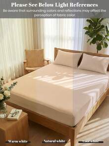1pc Solid Color Fitted Sheet, Bedding, Fitted Sheet, Mattress Cover, Soft & Comfortable Bed Cover, Skin-Friendly Mattress Protector, Suitable For Home, All Seasons, Dust & Slip Resistant, Made Of Soft Breathable Fabric, Fits Full, Queen Size Beds, Machine Washable, Ideal For Easter, Independence Day, Perfect Holiday Gift - Beige - View 6