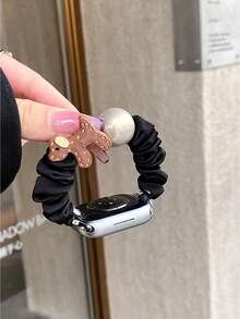 Apple-Puppy Pearl Scrunchie Style Strap Compatible With Apple Watch Bands, Fashionable Bestselling Strap For S10/S9 Smartwatches - Brown - View 4