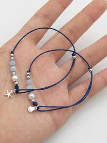 1pc S925 Sterling Silver Handmade Adjustable Bracelet With Starfish & Shell Charms, Minimalist Design, Suitable For Daily Wear - Starfish - View 8