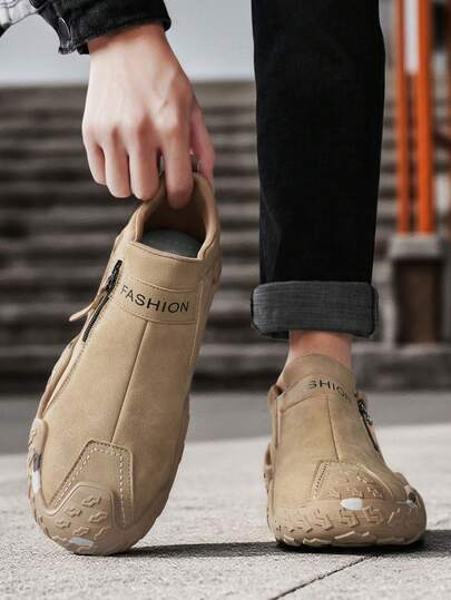 Men's Casual Sports Shoes, With 3D Graphic Sole Design For Bold And Youthful Style, Layered Shoe Upper And Sole, Fashionable Elements, Side Zipper Design For Easy Wear, Classic Colors Suitable For Most Men