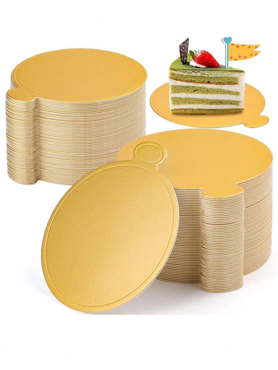 100/50 piezas Mini bases redondas doradas para pasteles, aproximadamente 3.5 pulgadas pequeños platos de papel para pasteles, adecuados para fiestas de hornear, bodas DIY, cumpleaños, graduaciones, baby showers, celebraciones - multicolor - Ver 1