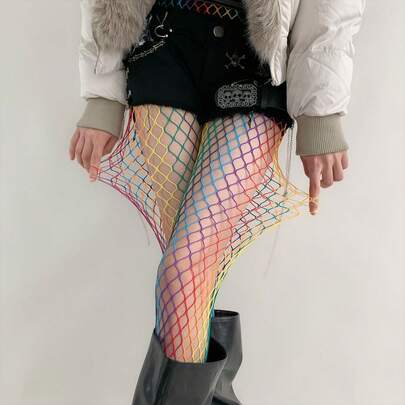 1 đôi tất lưới cầu vồng co giãn cao, quần tất khoét lỗ gợi cảm, quần tất thời trang dành cho nữ, thích hợp cho hẹn hò, biểu diễn hoặc tiệc tùng.