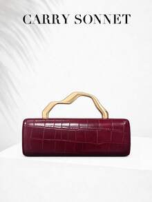 Women's Burgundy Evening Clutch Bag, Hard Shell Handbag, Gold Handle, Elegant Party Purse, Ladies Bag, Women's Gift - Burgundy - View 1