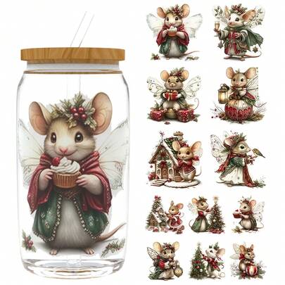  XRTHGS 12件/套 UV DTF 杯贴式自粘贴纸，适用于咖啡杯、水瓶、家居装饰、笔记本电脑和冰箱 DIY 手工艺品（不含玻璃杯）