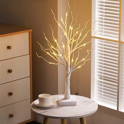 1PC White Birch Tree Simulation, Battery Powered, LED Decorative Lights, Elegant Floral Decoration Suitable For Indoor Spaces, Romantic Decoration For Various Atmospheres Such As Eid Al Fitr, Christmas, Birthday Parties, Weddings, And All Seasons.
