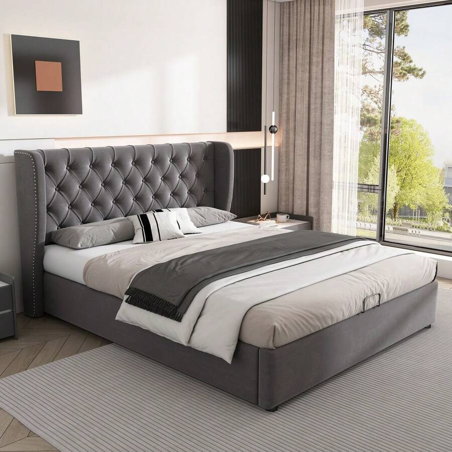 Bed Bases & Foundations - Grey + Velvet-2 - View 1