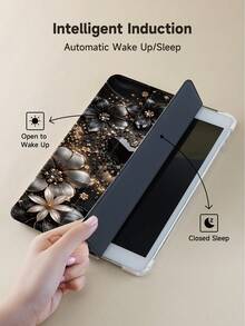 Ayotu 1pc Black Gemstone Flowers Tablet Case & Kindle E-Book Case Compatible With IPad 10th Generation, 11/Air 4th/Air 7th/9.7 Inches, Compatible With Samsung Galaxy Tab A9 Plus, Kindle (11th Generation-2024 Release)(6 Inch), Kindle Paperwhite 12th Gen 2024, Great Holiday Gift, Stylish And Simple Pattern. - Multicolor - View 7