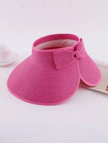 1pc Women's Wide Brim Ponytail Sun Hat - Foldable Rolled Brim Straw Beach Hat, UV Protection, Foldable Bohemian Style Summer Sun Hat - A - View 11