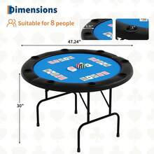 Mesa de póker redonda plegable para 8 jugadores, Diseño profesional tipo casino con tapete verde, portavasos y borde acolchado, para Texas Holdem, Blackjack, noches de juego en casa o sala de juegos - azul - Ver 2