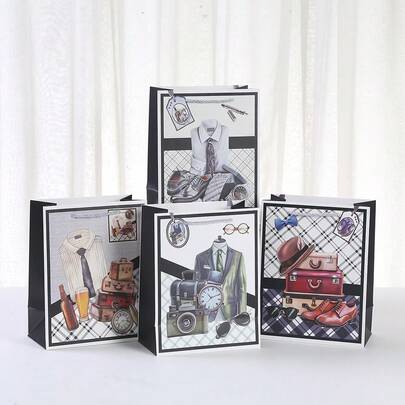 20/12/4pcs Durable Thick Bottom Kraft Paper Gift Bags With Handles, Suitable For Father's Day, Valentine's Day, Anniversary, Party, Birthday Gifts, Foldable Shopping Bag, Storage Bag, Party Bag, Gift Wrapping Paper, Kraft Paper Bag, Gifts For Men