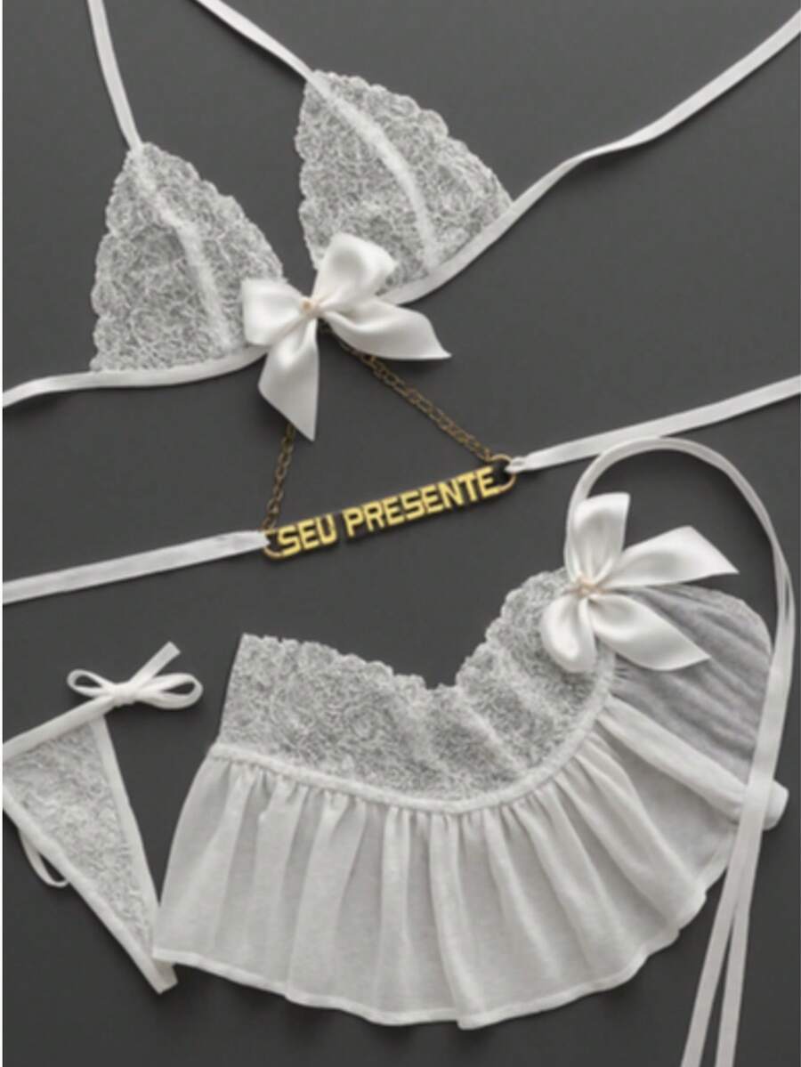 Set With Pre-Written Lettering. Your Gift Includes A Skirt With A Chain Detail. - trắng - Xem 1