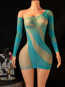 两件套女士性感内衣套装，性感睡裙和袖套，火辣女孩装扮，比基尼罩衫，情人节性感派对角色扮演服装 - 薄荷藍 - 查看 1